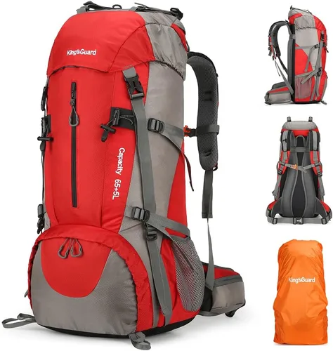 Vista 9 de King'sGuard Mochila de senderismo de 70L con cubierta de lluvia, mochila de viaje impermeable ligera para acampar, mochila grande Azul (deepblue)