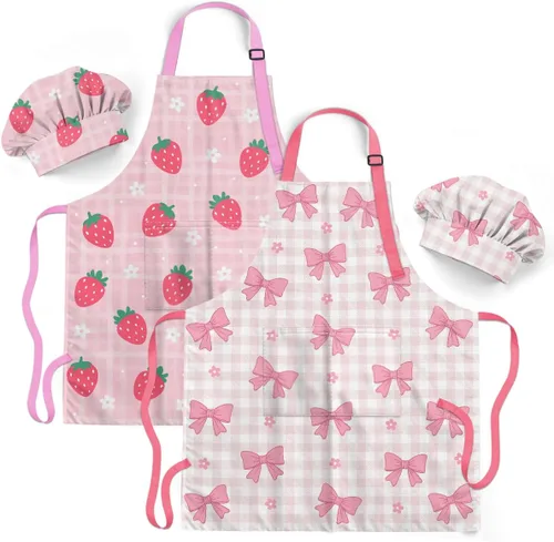 Vista 32 de SANDJEST Juego de delantal para niños con gorro de chef, regalos de delantal de cocina Alfabeto