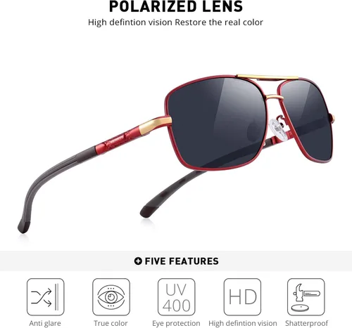 Vista 5 de MERRY'S HOT S8714 - Gafas de sol polarizadas para hombre, cuadradas, 1.772in