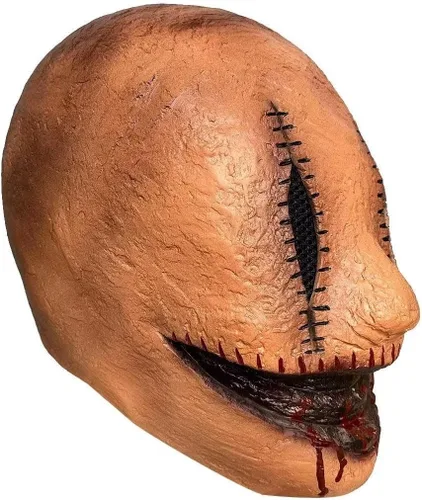 Vista 2 de Bulex Máscara de asesino en serie de cara sonriente, máscara de película de terror, accesorios de cosplay espeluznantes para Halloween, accesorios