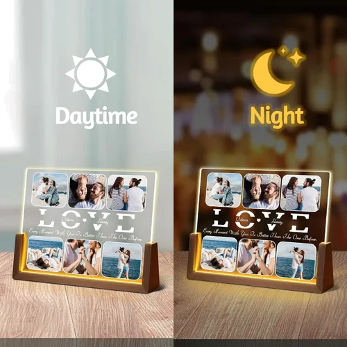 Vista 4 de Regalos de cumpleaños personalizados para parejas, para novio, novia, marido, esposa, marco de fotos iluminado con placa acrílica personalizada