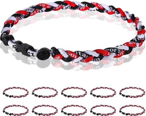 Vista 10 de Paquete de 12 Collares de Béisbol de 18 Pulgadas, Regalo de Equipo para Fanáticos de Béisbol, Diseño de Cuerda Tornado de Titanio Triple Trenzado