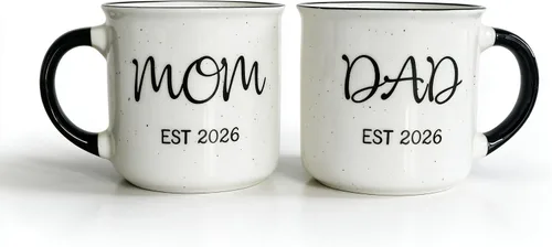 Vista 6 de Mecai Nuevos padres Gfits-Mom and Dad Est 2027 Tazas de café Gris y rosado