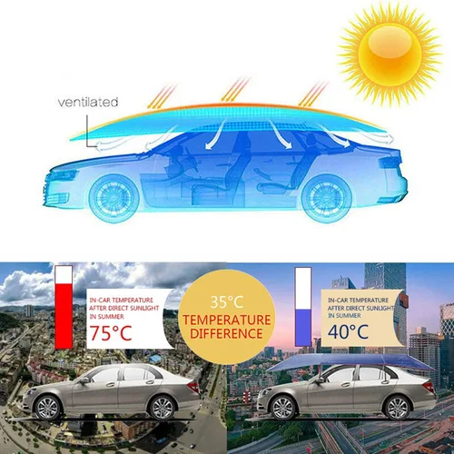 Vista 2 de 2 fundas universales para sombrilla para coche, tela impermeable UV, 13.8 x 6.9 ft, color plateado