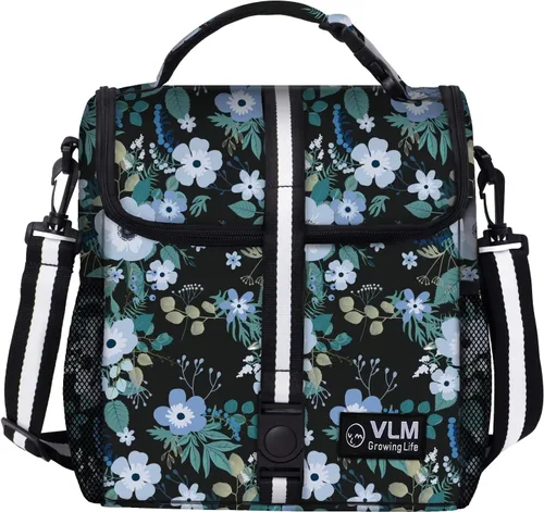 Vista 8 de VLM - Bolsas de almuerzo para mujer, lonchera floral aislada a prueba de fugas con correa de hombro ajustable, bolsa de picnic reutilizable