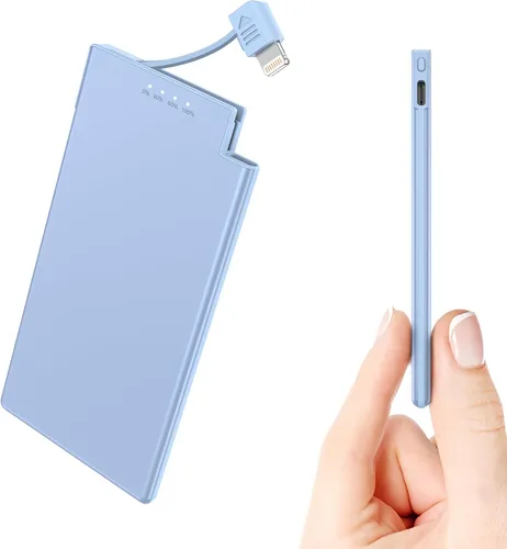 Vista 14 de Auskang Cargador portátil delgado con cable Lightning incorporado - Batería externa delgada de 5000 mAh compatible con iPhone 14/13/12/11/X/8/7 Pro