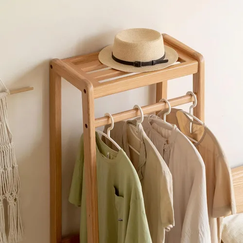Vista 7 de Perchero de madera maciza, perchero con estantes para dormitorio, sala de estar, entrada, 16 x 20 x 63 pulgadas, madera de roble, natural