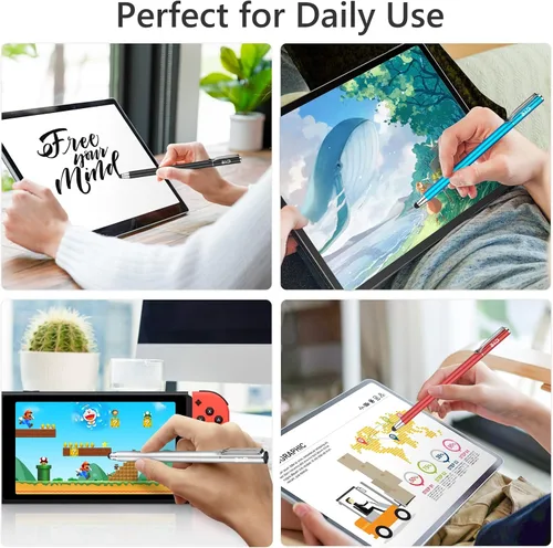 Vista 7 de Lápiz táctil 2 en 1 para iPhone, iPad, iPod, tableta, Galaxy y más con 20 puntas de goma (negro)