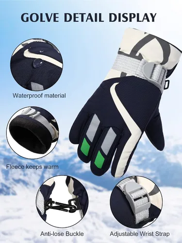 Vista 3 de 6 pares de guantes de esquí impermeables para niños, guantes de nieve cálidos para invierno, guantes térmicos para deportes al aire libre