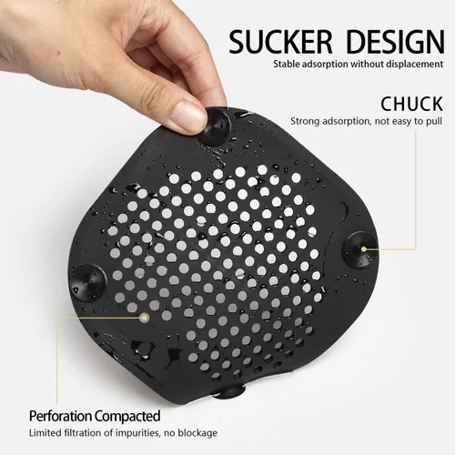 Vista 5 de Paquete de 2 recolectores de pelo para desagüe de ducha, accesorios de baño negros, cubierta de drenaje de silicona duradera con ventosas