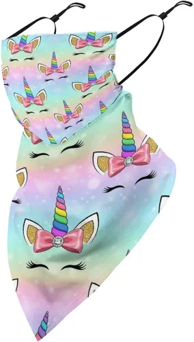 Vista 22 de Bufanda triangular reutilizable para la cara, bufanda con lazo para las orejas, bandana con protección solar UV