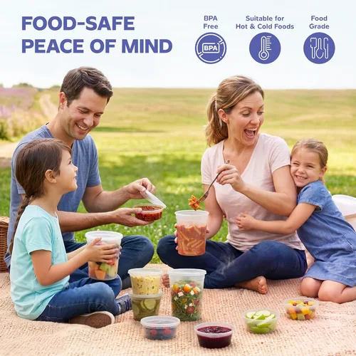 Vista 5 de GUSTO [48 juegos - 8 onzas] Contenedores de plástico para almacenamiento de alimentos desechables con tapas herméticas - Contenedores de Slime