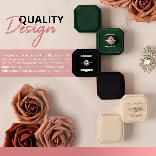 Vista 5 de NIMSIN Caja de terciopelo para anillos de alta calidad para ceremonia de boda con tapa desmontable, elegante y bonita caja para anillos de boda, 3