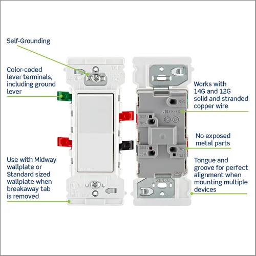 Vista 4 de Leviton Lever Edge - Interruptor basculante de 3 vías de 15 amperios, E5603-SW, color blanco