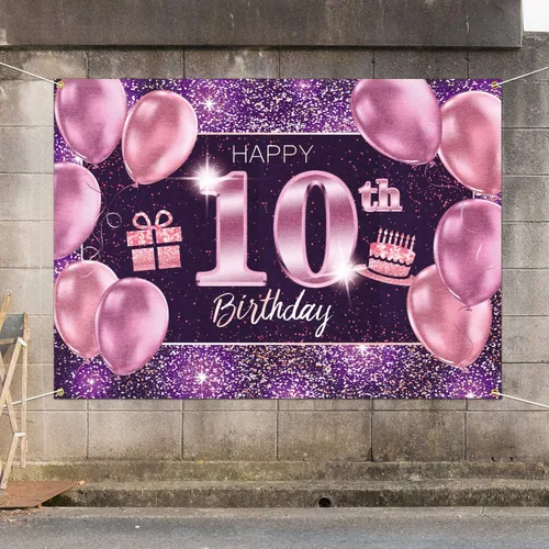 Vista 6 de pancarta grande rosa con texto en inglés “Happy Birthday
