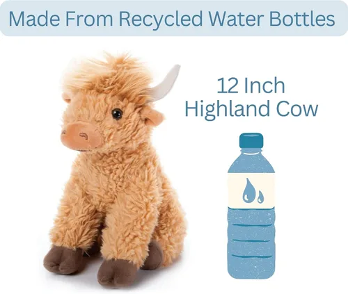 Vista 5 de The Petting Zoo Highland Cow Peluche de peluche, regalos para niños, animales salvajes de la vida silvestre, vaca rubia, 12 pulgadas