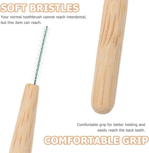 Vista 4 de HEALLILY 30pcs cepillos interdentales con mango de bambú 0.039 in entre dientes cepillo de dientes limpiador de higiene oral gingival hilo dental