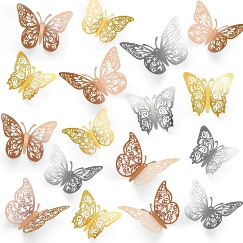 Vista 8 de 72 decoraciones de mariposa negra, 3 tamaños, 3 estilos, decoración de pared 3D para fiestas, cumpleaños y manualidades Butterfly Party