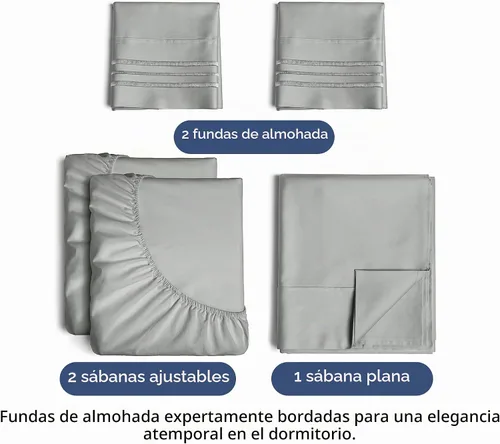 Vista 2 de Split King - Juego de sábanas de 5 piezas, ultra suaves y refrescantes 05 - Gris pizarra claro