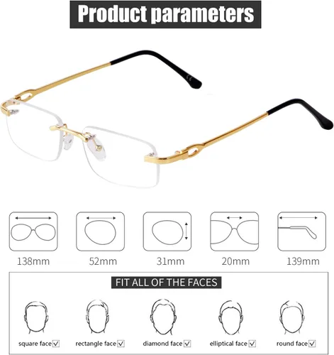 Vista 4 de JUDOO Retro Rimless Rectangle Sunglasses for Men Women Trendy Frameless Tinted Lens Eyewear