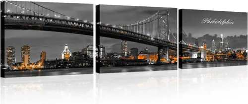 Vista 65 de 3 paneles de Atlanta Skyline vista de la ciudad en blanco y negro, imágenes panorámicas de edificio de ciudad, decoración de pared para sala