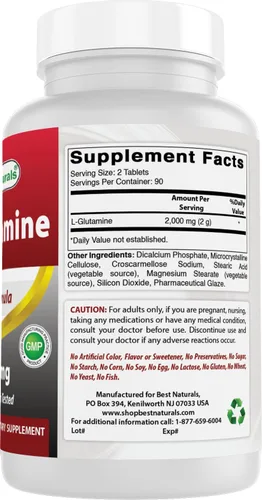 Vista 6 de Best Naturals L-Glutamina 1000mg Combustible para Entrenamiento (No OGM), 180