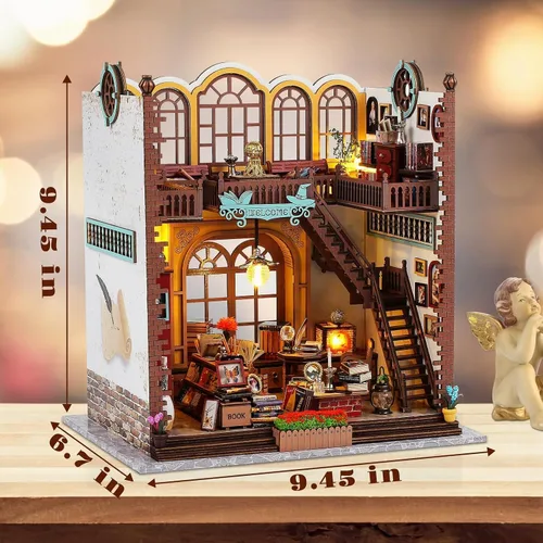 Vista 2 de Quanquer Kit de Casa en Miniatura: Rincón de Librería Libro Mágico con Muebles y Luz LED - Kits de Bricolaje para Adultos - Casa de Muñecas
