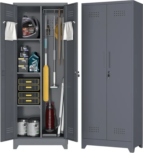 Vista 8 de Armario de almacenamiento de garaje de 28 pulgadas de alto, gabinetes de pared de garaje de metal con puertas y estantes, gabinete pequeño