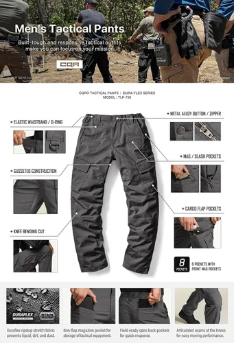 Vista 4 de CQR Men's Flex Ripstop Tactical Pants, Water Resistant Stretch Cargo Pants, Lightweight EDC Hiking Work Pants