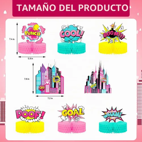 Vista 2 de Hotop 8 piezas de centro de mesa Hero Party Pink 3D Honeycomb