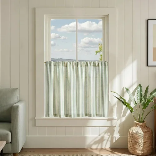 Vista 82 de Jinchan - Cortinas de lino a rayas para cocina, 24 pulgadas, beige, 2