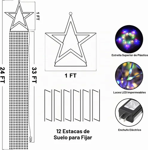 Vista 3 de Onory Guirnalda de luces de Navidad, luces de estrella en cascada para Varios