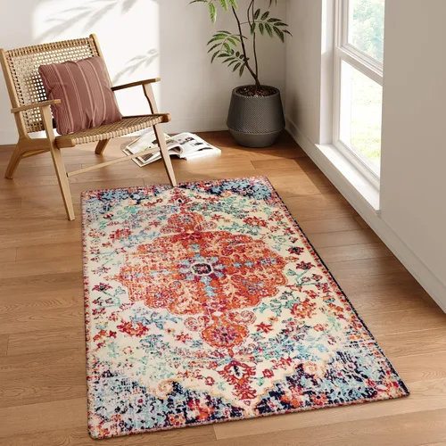 Vista 77 de Lahome Alfombra Floral Bohemio Medaillon - 2x3 Pequeña Alfombra de Baño Rosa Caliente, Alfombra de Cocina, Lavable a Máquina, Antideslizante, Suave