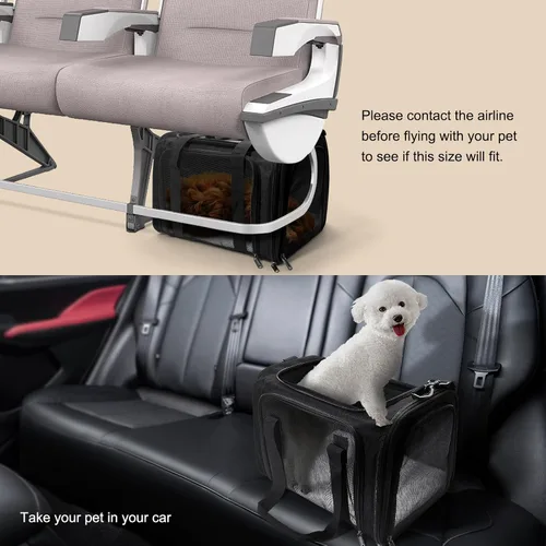 Vista 7 de Transportador para perros para mascotas, hasta 25 libras, transportador de viaje plegable para cachorros con correa para el hombro y tapete Negro