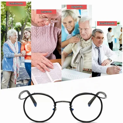 Vista 7 de COTIA Gafas de lectura de transición fotocrómicas progresivas multienfoque lector para hombres/mujeres gafas redondas clásicas Negro