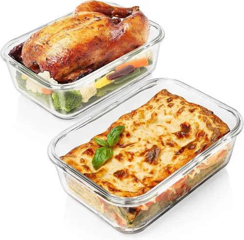 Vista 7 de Razab 4 recipientes grandes de vidrio para almacenar alimentos de 62.9 fl oz / 63 onzas / 8 tazas con tapas, recipientes de vidrio para preparar