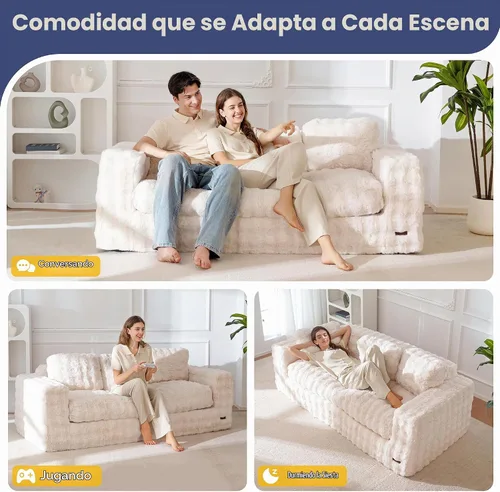 Vista 4 de MAXYOYO Sofá de 3 Plazas sin Estructura, Sofá Moderno Acolchado para Sala de Estar, Sillón Suave Tipo Puf de Espuma de Alta Densidad con Almohadas