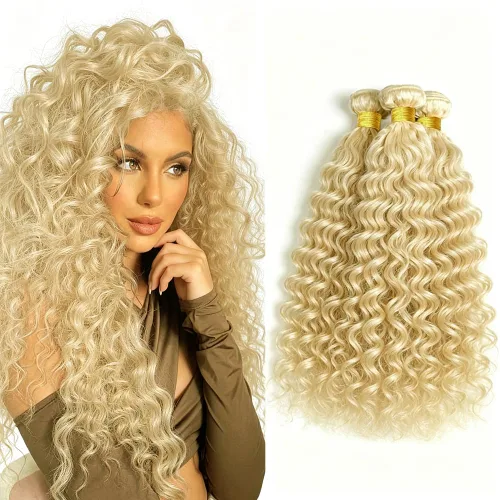 Vista 10 de P4613 Cabello humano rizado onda profunda marrón y paquetes mixtos 8 10 12 P4613 Ombre Marrón-Rubio-DP