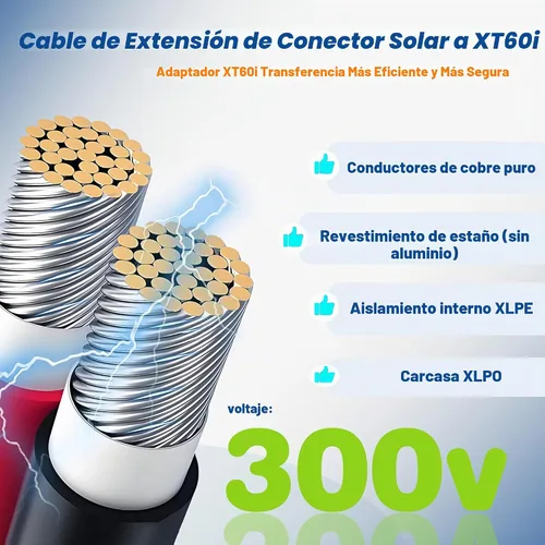 Vista 5 de Cable de extensión de carga solar a XT60i de 3 pies/6 pies/12 pies/25 pies/50 pies, conectores solares a adaptador XT60i para centrales eléctricas