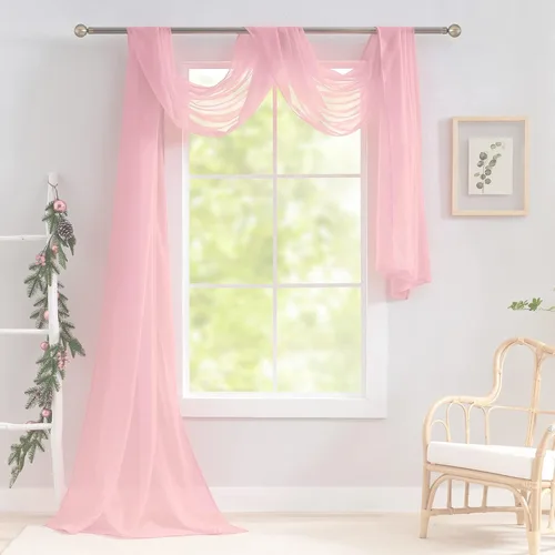 Vista 11 de Luvyohmee Cenefas de bufanda negras para ventanas, cenefa transparente de 144 pulgadas, cenefas transparentes para ventanas, tela para drapear