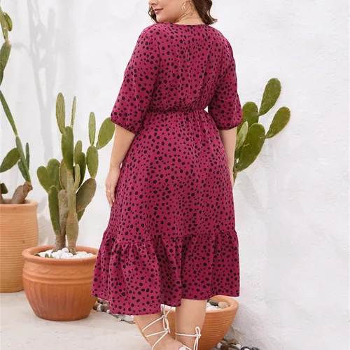 Vista 5 de Vestidos de talla grande para mujer, 2023 para primavera y verano, vestido de playa floral, elegante, romántico, con dobladillo fruncido, vestido
