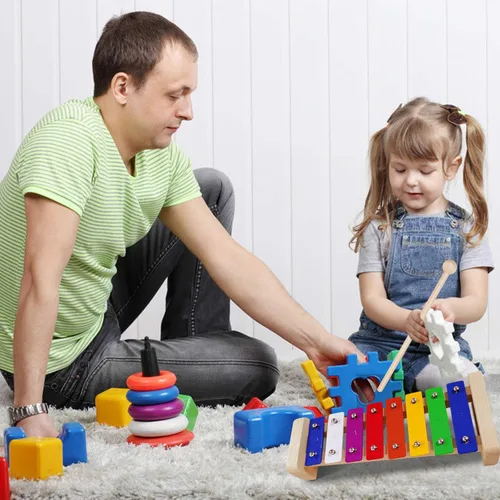 Vista 6 de Xilófono para niños, Glockenspiel con 2 mazos seguros para niños, 8 notas diatónicas, barras de metal coloridas con desarrollo educativo musical