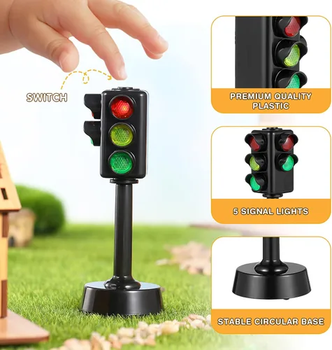 Vista 7 de Kisangel Semáforo, 3 piezas, simulación, señales de tráfico para niños, juego de letreros de calle para niños, decoración de fiesta temática