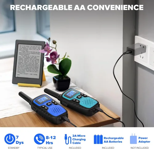 Vista 3 de Wishouse Walkie Talkies para Niños y Adultos - Radios de 2 Vías Recargables de Largo Alcance, Regalo, Accesorios para Senderismo, Equipo de Camping