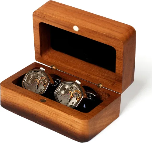Vista 3 de Gemelos para hombre, con forma de movimiento, gemelos plateados con caja de madera de nogal inicial para marido, novio, novio, novio, novio, boda
