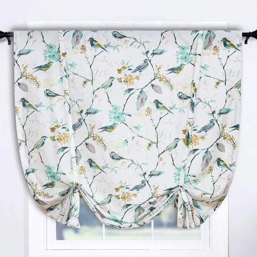 Vista 35 de Leeva - Cortinas pequeñas con estampado de pájaros, 24 pulgadas de largo, conjunto de paneles para ventanas, diseño de estampado de pájaros