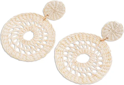 Vista 3 de NOVICA Aretes colgantes hechos a mano de fibra natural, alabastro circular, sin piedra, materiales Honduras Nature 2.4 pulgadas de largo x 1.6