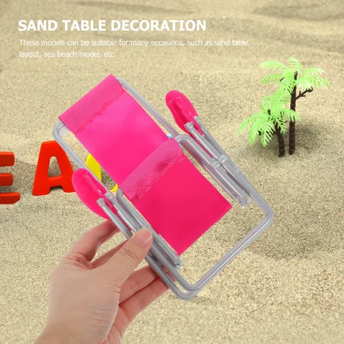 Vista 3 de 2 sillas de playa en miniatura, casa de muñecas, mini sillas plegables, mini baño de sol, cubierta Longue, casa de muñecas, accesorios de muebles