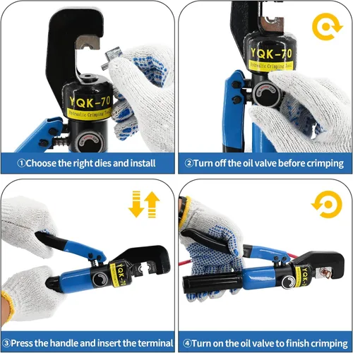 Vista 5 de Herramienta de Crimpado Hidráulico de 10 Toneladas - Kit de Crimpado de Cables de Batería y Terminales de 12 AWG a 2/0 AWG con 9 Pares de Troqueles