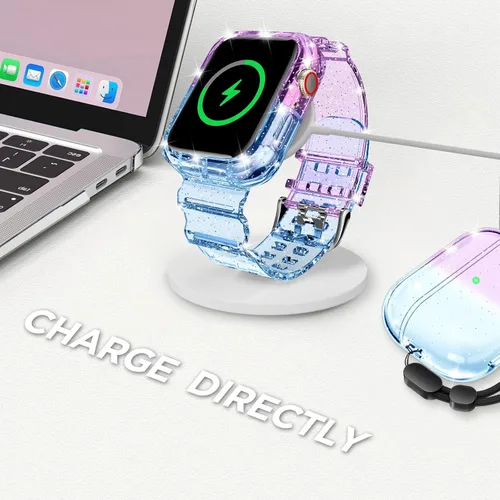 Vista 252 de DABAOZA - Correa transparente compatible con Apple Watch con estuche protector, correa deportiva de TPU con brillo para mujeres y hombres